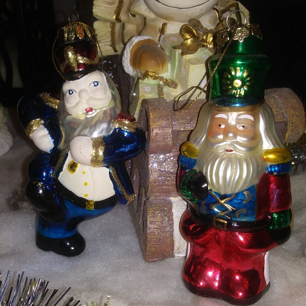 2 Vintage Hand Blown Glass Christmas Ornaments